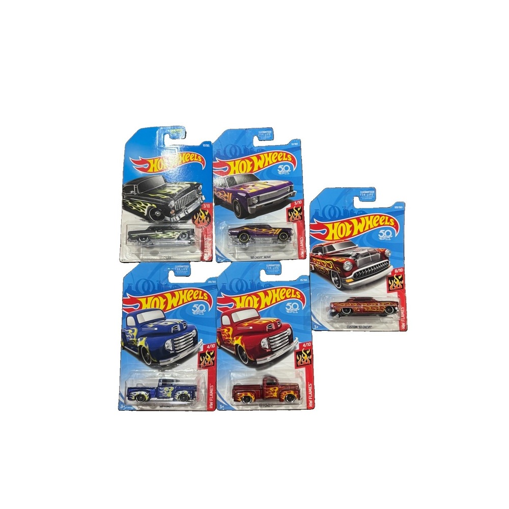 Hot Wheels HW Flames Lot 5 2017-2018 Chevy Nova '55 '53 Ford F1 Sealed